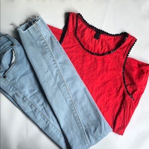 J.CREW red/leather top! 🇺🇸